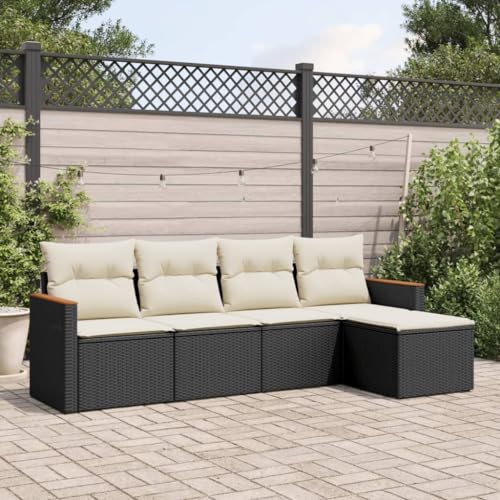 ShGaxin 5-TLG. Garten-Sofagarnitur mit Kissen Schwarz Poly Rattan, Lounge Gartenmöbel Set, Möbelsets, Balkon Möbel, Gartenlounge, Gartensofa - 3225916 von ShGaxin