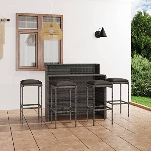 ShGaxin 5-TLG. Gartenbar-Set mit Kissen, Gartenmöbel Sitzgruppe, Tisch Mit Stühlen Set, Sitzgruppe Garten, Outdoor Möbel, Dining Table Set, Balkonmöbel Set, Grau von ShGaxin