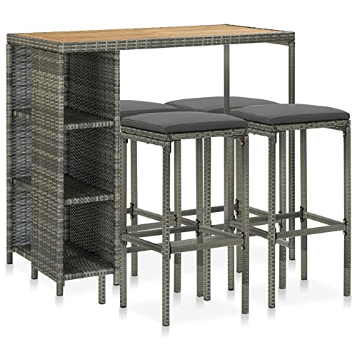 ShGaxin 5-TLG. Gartenbar-Set mit Kissen, Tisch Mit Stühlen Set, Gartenmöbel Sitzgruppe, Sitzgruppe Garten, Outdoor Möbel, Dining Table Set, Poly Rattan Grau von ShGaxin