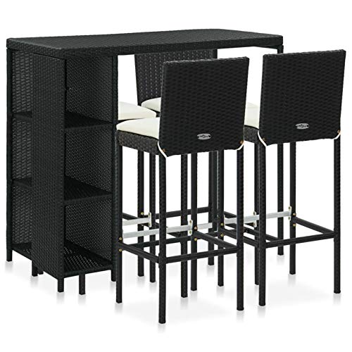ShGaxin 5-TLG. Gartenbar-Set mit Kissen, Tisch Mit Stühlen Set, Gartenmöbel Sitzgruppe, Sitzgruppe Garten, Outdoor Möbel, Dining Table Set, Poly Rattan Schwarz von ShGaxin