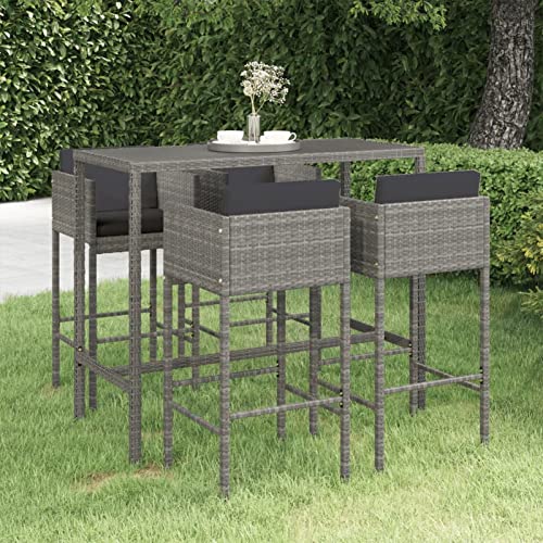ShGaxin 5-TLG. Gartenbar-Set mit Kissen, Tisch Mit Stühlen Set, Gartenmöbel Sitzgruppe, Sitzgruppe Garten, Outdoor Möbel, Poly Rattan Grau von ShGaxin