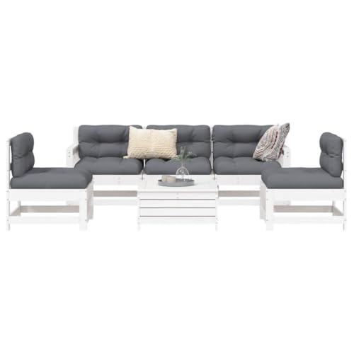 ShGaxin 6-TLG. Garten-Sofagarnitur Weiß Massivholz Kiefer, Balkonmöbel Set, Gartenmöbel Set, Gartenlounge Set, Terassenmöbel, Loungemöbel Terrasse - 3250737 von ShGaxin