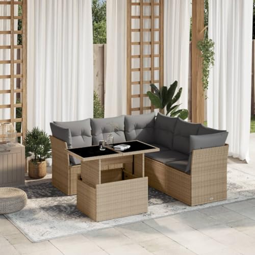 ShGaxin 6-TLG. Garten-Sofagarnitur mit Kissen Beige Poly Rattan, Balkonmöbel Set, Gartenmöbel Set, Gartenlounge Set, Terassenmöbel, Loungemöbel Terrasse - 3266579 von ShGaxin