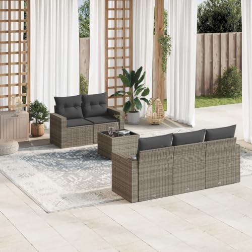 ShGaxin 6-TLG. Garten-Sofagarnitur mit Kissen Grau Poly Rattan, Lounge Gartenmöbel Set, Möbelsets, Balkon Möbel, Gartenlounge, Gartensofa - 3218690 von ShGaxin