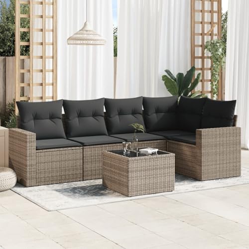 ShGaxin 6-TLG. Garten-Sofagarnitur mit Kissen Grau Poly Rattan, Lounge Gartenmöbel Set, Möbelsets, Balkon Möbel, Gartenlounge, Gartensofa - 3218930 von ShGaxin