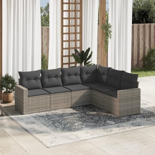 ShGaxin 6-TLG. Garten-Sofagarnitur mit Kissen Grau Poly Rattan, Lounge Gartenmöbel Set, Möbelsets, Balkon Möbel, Gartenlounge, Gartensofa - 3219000 von ShGaxin
