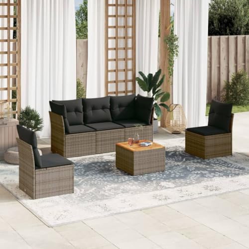 ShGaxin 6-TLG. Garten-Sofagarnitur mit Kissen Grau Poly Rattan, Lounge Gartenmöbel Set, Möbelsets, Balkon Möbel, Gartenlounge, Gartensofa - 3223547 von ShGaxin