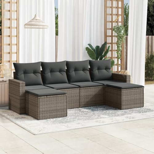 ShGaxin 6-TLG. Garten-Sofagarnitur mit Kissen Grau Poly Rattan, Lounge Gartenmöbel Set, Möbelsets, Balkon Möbel, Gartenlounge, Gartensofa - 3251657 von ShGaxin