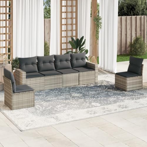 ShGaxin 6-TLG. Garten-Sofagarnitur mit Kissen Hellgrau Poly Rattan, Balkonmöbel Set, Gartenmöbel Set, Gartenlounge Set, Terassenmöbel, Loungemöbel Terrasse - 3251149 von ShGaxin