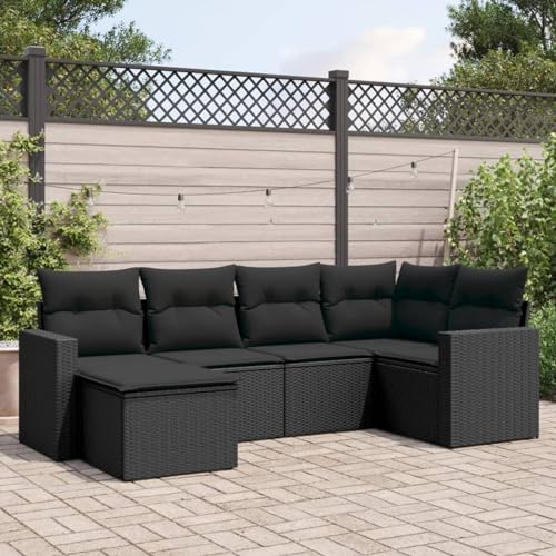 ShGaxin 6-TLG. Garten-Sofagarnitur mit Kissen Schwarz Poly Rattan, Lounge Gartenmöbel Set, Möbelsets, Balkon Möbel, Gartenlounge, Gartensofa - 3251592 von ShGaxin