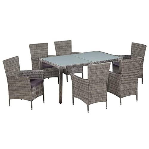 ShGaxin 7-TLG. Garten-Essgruppe mit Auflagen Poly Rattan Grau, Esstisch Mit Stühlen Set, Gartenmöbel Sitzgruppe, Balkon Möbel, Gartenlounge Set, Terrassenmöbel, Balkonmöbel Set - 44071 von ShGaxin