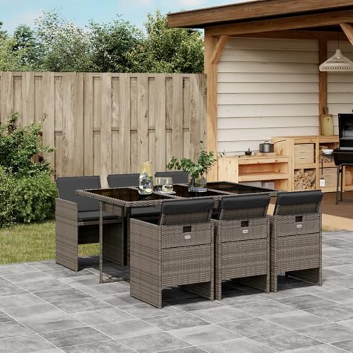 ShGaxin 7-TLG. Garten-Essgruppe mit Kissen Grau Poly Rattan, Esstisch Mit Stühlen Set, Gartenmöbel Sitzgruppe, Balkon Möbel, Gartenlounge Set, Terrassenmöbel, Balkonmöbel Set - 3210548 ShGaxin 7-TLG. Garten-Essgruppe mit Kissen Grau Poly Rattan, Esstisch Mit Stühlen Set, Gartenmöbel Sitzgruppe, Balkon Möbel, Gartenlounge Set, Terrassenmöbel, Balkonmöbel Set - 3210548 von ShGaxin