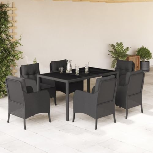 ShGaxin 7-TLG. Garten-Essgruppe mit Kissen Schwarz Poly Rattan, Esstisch Mit Stühlen Set, Gartenmöbel Sitzgruppe, Balkon Möbel, Gartenlounge Set, Terrassenmöbel, Balkonmöbel Set - 3211851 ShGaxin 7-TLG. Garten-Essgruppe mit Kissen Schwarz Poly Rattan, Esstisch Mit Stühlen Set, Gartenmöbel Sitzgruppe, Balkon Möbel, Gartenlounge Set, Terrassenmöbel, Balkonmöbel Set - 3211851 von ShGaxin