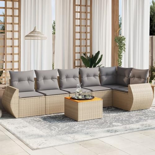ShGaxin 7-TLG. Garten-Sofagarnitur mit Kissen Beige Poly Rattan, Lounge Gartenmöbel Set, Möbelsets, Balkon Möbel, Gartenlounge, Gartensofa - 3257347 von ShGaxin