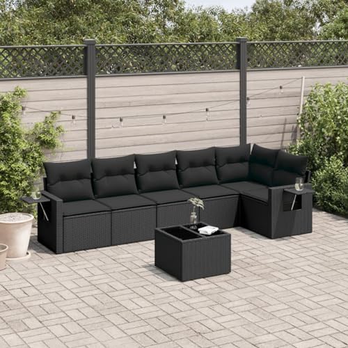 ShGaxin 7-TLG. Garten-Sofagarnitur mit Kissen Schwarz Poly Rattan, Lounge Gartenmöbel Set, Möbelsets, Balkon Möbel, Gartenlounge, Gartensofa - 3252532 von ShGaxin