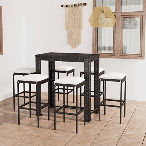ShGaxin 7-TLG. Gartenbar-Set mit Kissen, Gartenmöbel Sitzgruppe, Tisch Mit Stühlen Set, Outdoor Möbel, Sitzgruppe Garten, Dining Table Set, Balkonmöbel Set, Poly Rattan Schwarz von ShGaxin