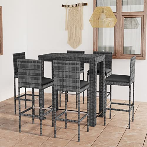 ShGaxin 7-TLG. Gartenbar-Set mit Kissen, Gartenmöbel Sitzgruppe, Tisch Mit Stühlen Set, Outdoor Möbel, Sitzgruppe Garten, Poly Rattan Grau von ShGaxin