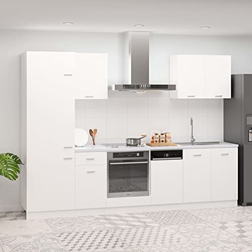 ShGaxin 7-teiliges Küchenmöbel-Set, Küchenspüle, Küchenspüle, Arbeitsplatte, komplette Küchen, modulare Küchenmöbel, weiße Spanplatte von ShGaxin