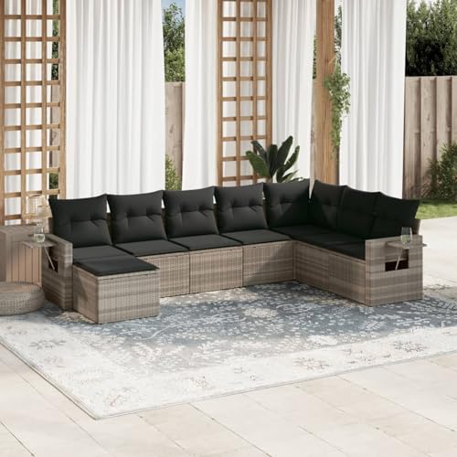 ShGaxin 8-TLG. Garten-Sofagarnitur mit Kissen Hellgrau Poly Rattan, Balkonmöbel Set, Gartenmöbel Set, Gartenlounge Set, Terassenmöbel, Loungemöbel Terrasse - 3220561 von ShGaxin