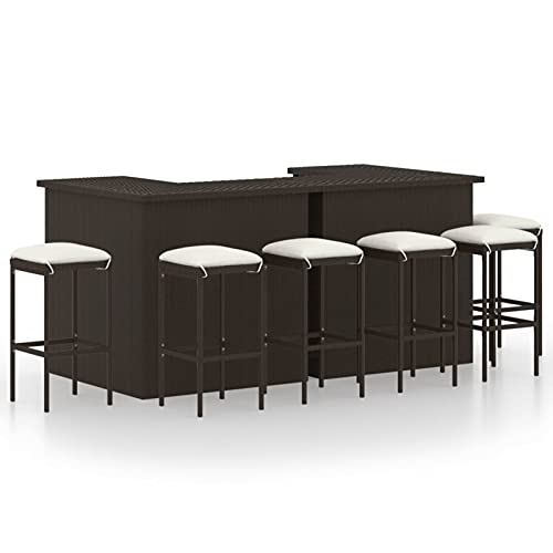 ShGaxin 8-TLG. Gartenbar-Set mit Kissen, Gartenmöbel Sitzgruppe, Tisch Mit Stühlen Set, Outdoor Möbel, Sitzgruppe Garten, Poly Rattan Braun von ShGaxin