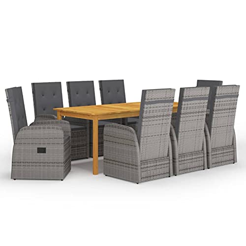 ShGaxin 9-TLG. Garten-Essgruppe Grau, Esstisch Mit Stühlen Set, Gartenmöbel Sitzgruppe, Balkon Möbel, Gartenlounge Set, Terrassenmöbel, Balkonmöbel Set - 3067904 von ShGaxin