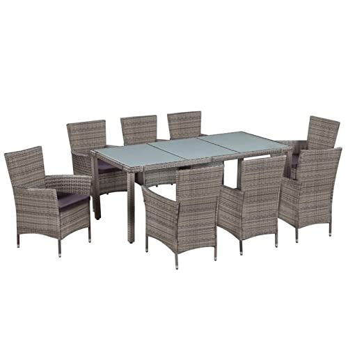 ShGaxin 9-TLG. Garten-Essgruppe mit Auflagen Poly Rattan Grau, Esstisch Mit Stühlen Set, Gartenmöbel Sitzgruppe, Balkon Möbel, Gartenlounge Set, Terrassenmöbel, Balkonmöbel Set - 44070 von ShGaxin