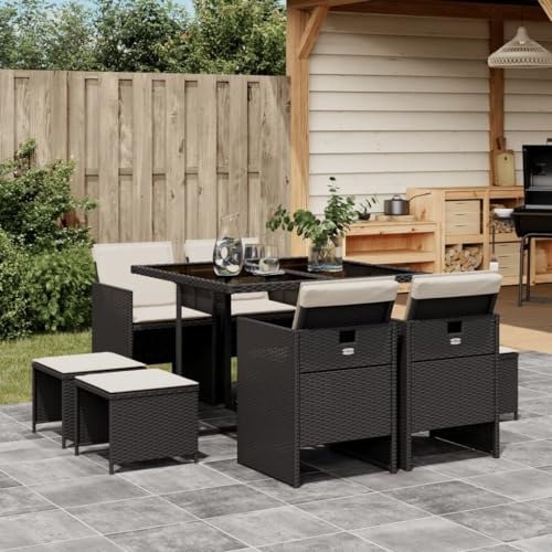 ShGaxin 9-TLG. Garten-Essgruppe mit Kissen Schwarz Poly Rattan, Esstisch Mit Stühlen Set, Gartenmöbel Sitzgruppe, Balkon Möbel, Gartenlounge Set, Terrassenmöbel, Balkonmöbel Set - 3210594 ShGaxin 9-TLG. Garten-Essgruppe mit Kissen Schwarz Poly Rattan, Esstisch Mit Stühlen Set, Gartenmöbel Sitzgruppe, Balkon Möbel, Gartenlounge Set, Terrassenmöbel, Balkonmöbel Set - 3210594 von ShGaxin