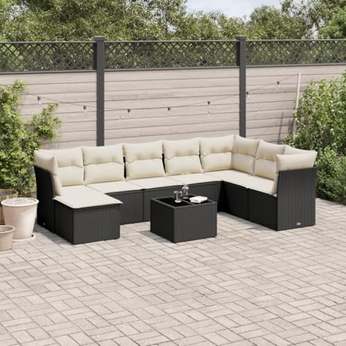 ShGaxin 9-TLG. Garten-Sofagarnitur mit Kissen Schwarz Poly Rattan, Lounge Gartenmöbel Set, Möbelsets, Balkon Möbel, Gartenlounge, Gartensofa - 3218056 von ShGaxin