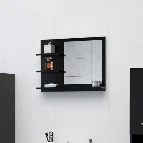 ShGaxin Badspiegel, Wandspiegel, Badezimmerspiegel, Badezimmer Spiegel, Bathroommirror, Schwarz 60x10,5x45 cm Spanplatte von ShGaxin