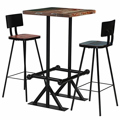 ShGaxin Bar-Set 3-TLG Bartisch Mit Barhocker Set, Hochtisch Mit Stühlen Set, Esstisch Mit Stühlen, Küchentheke Mit Hocker, Altholz Massiv Mehrfarbig von ShGaxin