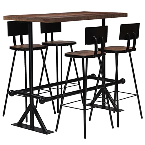 ShGaxin Bar-Set 5-TLG Bartisch Mit Barhocker Set, Hochtisch Mit Stühlen Set, Esstisch Mit Stühlen, Küchentheke Mit Hocker, Altholz Massiv von ShGaxin