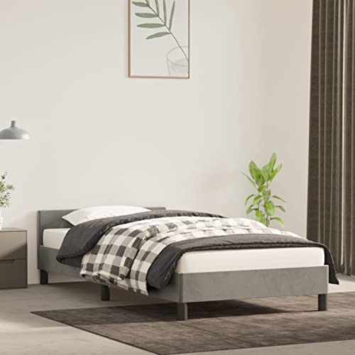 ShGaxin Bettgestell mit Kopfteil, Bett, Bettrahmen, Bed Frame, Gästebett, Jugendbett, Jugendzimmer Komplett Set, Hellgrau 100x200 cm Samt von ShGaxin