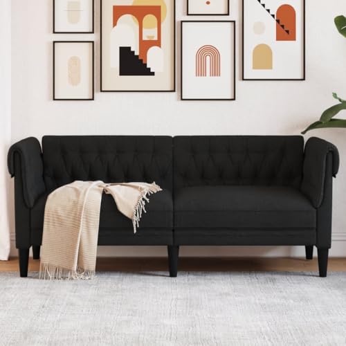 ShGaxin Chesterfield-Sofa 2-Sitzer Schwarz Stoff, Loungesofa, Sofas & Couches, Relaxsofa, Couch für Wohnzimmer, 372549 von ShGaxin