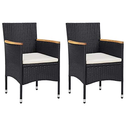 ShGaxin Esszimmerstühle für den Garten 2 Stück aus schwarzem Polyrattan, Gartenstühle, Gartenstühle, Gartenstühle-46181 von ShGaxin