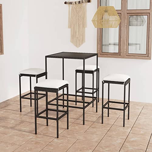 ShGaxin Garten-Bar-Set 5-teilig und Kissen aus Polyrattan, schwarz, Bistro-Möbel, Garten-Bistro-Set, Bistro-Möbel ShGaxin Garten-Bar-Set 5-teilig und Kissen aus Polyrattan, schwarz, Bistro-Möbel, Garten-Bistro-Set, Bistro-Möbel von ShGaxin