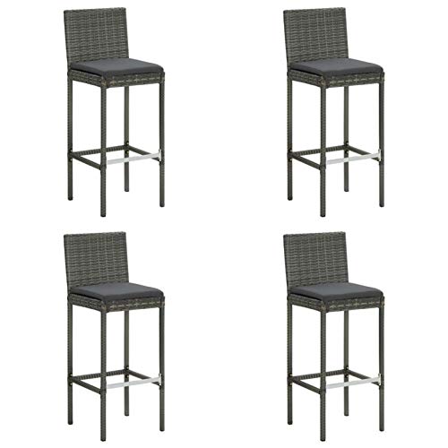 ShGaxin Garten-Barhocker mit Kissen 4 STK Barhocker Outdoor Wetterfest, Barstühle, Gartenstuhl, Balkonstuhl, Grau Poly Rattan von ShGaxin