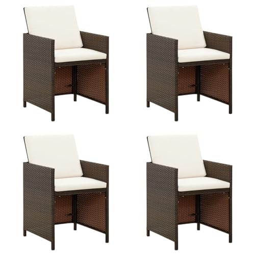 ShGaxin Garten-Essstühle mit Kissen 4 STK. Braun Poly Rattan, Gartensessel, Gartenstühle, Balkonstühle, Garden Chair, Terrassenstuhl - 316803 von ShGaxin