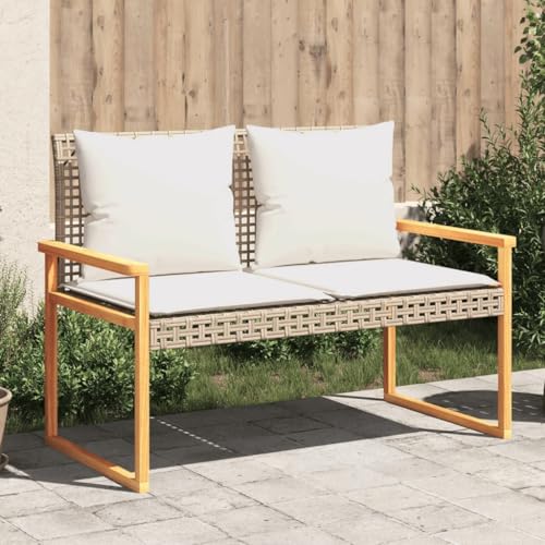 ShGaxin Gartenbank mit Kissen Beige Poly Rattan Akazienholz, Terrassenmöbel, Wetterfeste Bank, Outdoor Bank, Parkbank, Garten Banken, Deko Bank, Gartenmöbel - 365863 ShGaxin Gartenbank mit Kissen Beige Poly Rattan Akazienholz, Terrassenmöbel, Wetterfeste Bank, Outdoor Bank, Parkbank, Garten Banken, Deko Bank, Gartenmöbel - 365863 von ShGaxin