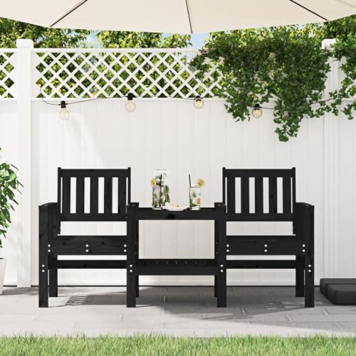 ShGaxin Gartenbank mit Tisch, 2-Sitzer, massives Kiefernholz, Schwarz, Außenbank, Terrassenbank, Gartenbank für den Außenbereich - 825153 von ShGaxin