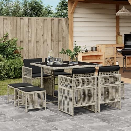 ShGaxin Gartenmöbel-Set, 9 Kissen, Polyrattan, Hellgrau, Set mit Tisch und Stühlen, Gartentisch und Stühlen, Terrassenmöbel, Gartenmöbel - 3210959 von ShGaxin