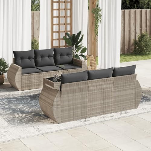 ShGaxin Gartensofa-Set 7-teilig mit Kissen hellgrau Polyrattan, Gartensofa-Set, Gesprächsset für Terrasse, Gartenmöbel-Set, Outdoor-Sofas für den Garten, 3221111 von ShGaxin
