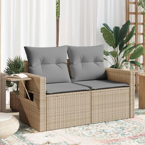 ShGaxin Gartensofa mit Kissen 2-Sitzer Beige Poly Rattan, Gartenlounge, Terrassenmöbel, Balkonmöbel, Terrassen Sofa, Gartenmöbel - 366094 von ShGaxin