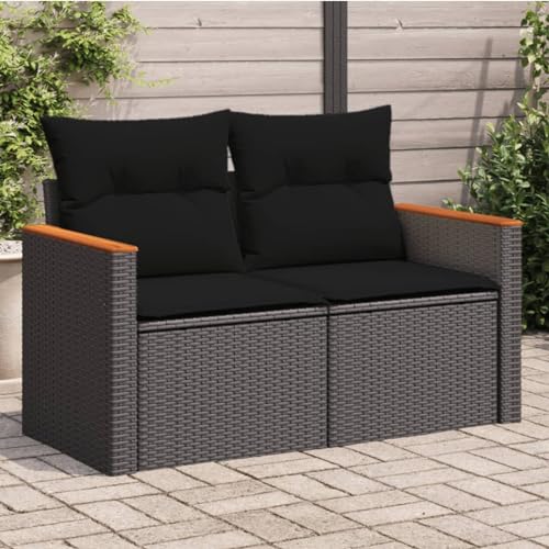 ShGaxin Gartensofa mit Kissen 2-Sitzer Schwarz Poly Rattan, Gartenlounge, Terrassenmöbel, Balkonmöbel, Terrassen Sofa, Gartenmöbel - 365977 von ShGaxin