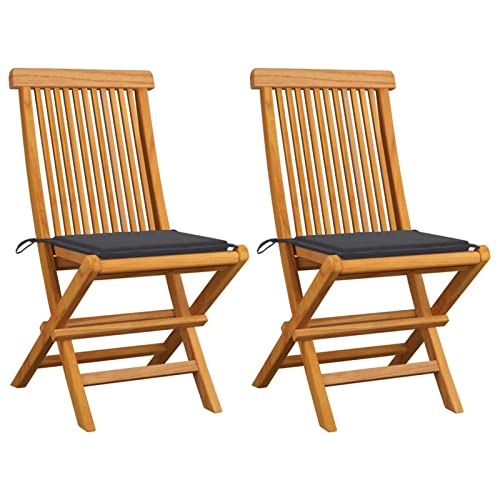 ShGaxin Gartenstühle mit Anthrazit Kissen, Hochlehner, Campingstühle, Lehnstühle, Garden Chair, Wetterfest Stuhl, 2 STK. Massivholz Teak von ShGaxin