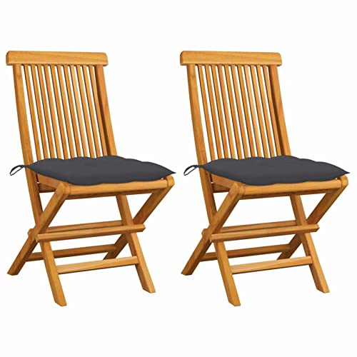ShGaxin Gartenstühle mit Anthrazit Kissen, Hochlehner, Wetterfest Stuhl, Campingstühle, Lehnstühle, Garden Chair, 2 STK. Massivholz Teak von ShGaxin