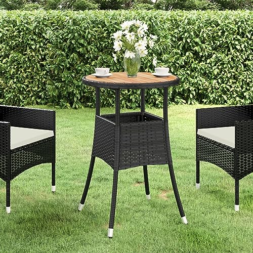 ShGaxin Gartentisch, Balkontisch, Terrassen Tisch, Terrassentisch, Esstisch Garten, Gartenmöbel, Gartenesstisch, Ø60x75 cm Akazienholz und Poly Rattan Schwarz von ShGaxin