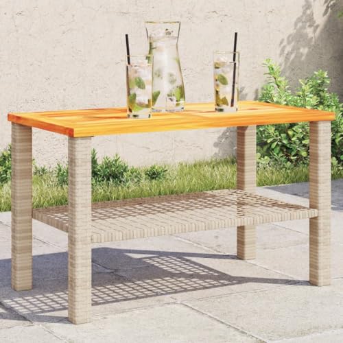ShGaxin Gartentisch, Beige, 70 x 38 x 42 cm, Polyrattan und Akazienholz, Campingtisch, Couchtisch, Garten, Bar von ShGaxin
