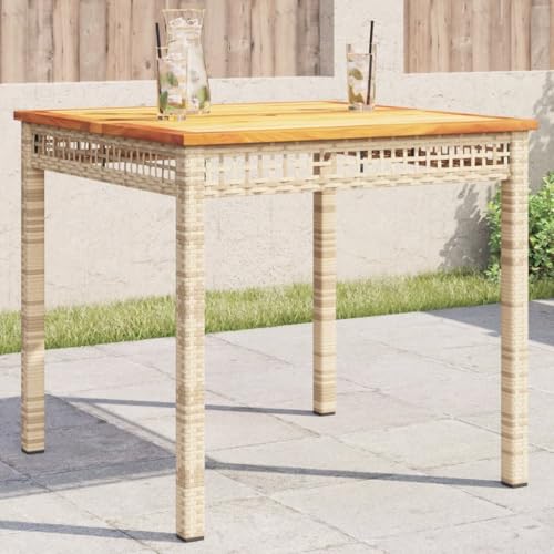 ShGaxin Gartentisch Beige 80x80x75 cm Poly Rattan Akazienholz, Gartentisch, Terrassentisch, Esstisch Garten, Gartenesstische, Gartenmöbel, Außentisch - 366275 von ShGaxin