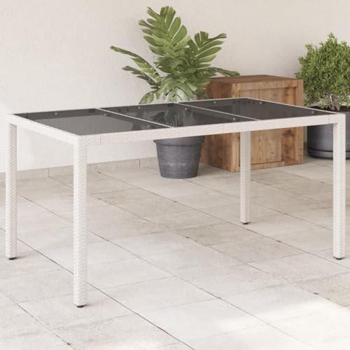 ShGaxin Gartentisch mit Glasplatte Weiß 150x90x75 cm Poly Rattan, Gartentisch, Terrassentisch, Esstisch Garten, Gartenesstische, Gartenmöbel, Außentisch - 368126 von ShGaxin