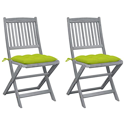 ShGaxin Klappbare Gartenstühle 2 STK. mit Kissen, Gartenmöbel, Balkonstühle, Hochlehner, Balkonmöbel, Balkon Stuhl, Bistrostuhl, Garten Stühle, Armlehnenstuhl, Massivholz Akazie von ShGaxin